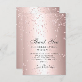 Girly rose gold glitter metallic sweet sixteen thank you card