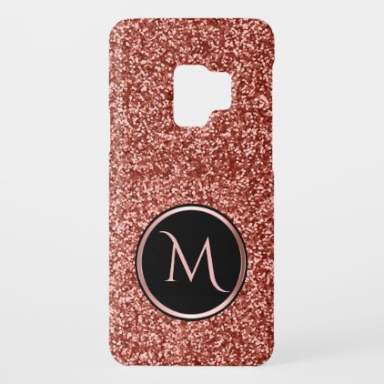 Girly Rose Gold Glitter Modern Monogram Case-Mate Samsung Galaxy S9 Case