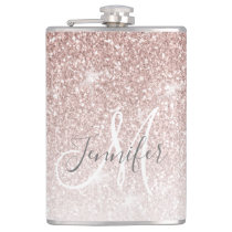 Girly Rose Gold Glitter Monogram Bachelorette Flask Girly Rose Gold Glitter Monogram Bachelorette Flask