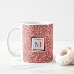 Girly Rose Gold Glitter Monogram Coffee Mug