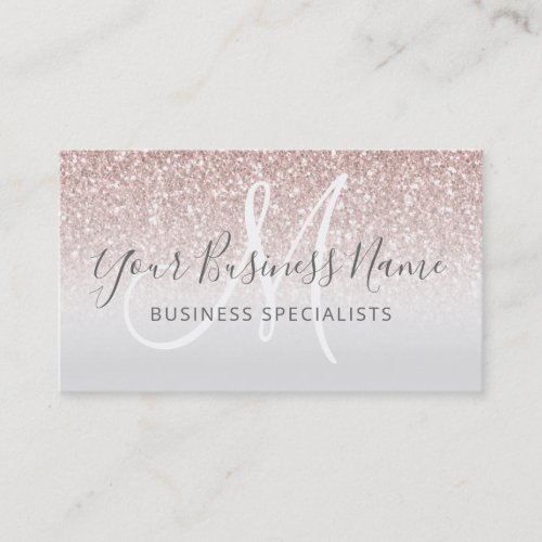 Girly Rose Gold Glitter Monogram Logo Business Card