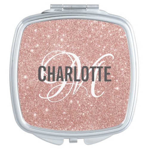 Girly rose gold glitter monogram name  compact mir compact mirror
