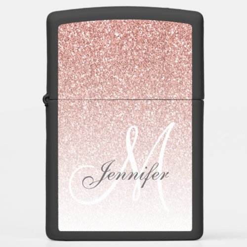 Girly Rose Gold Glitter Monogram Name Zippo Lighter