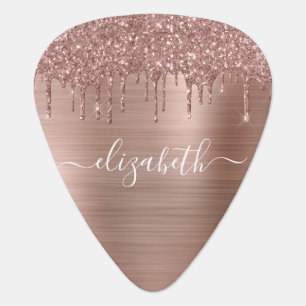 Girly Rose Gold Glitter Monogrammed Guitar Pick