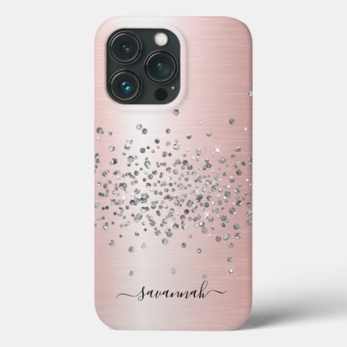 Girly Rose Gold Glitter Name iPhone 13 Pro Case