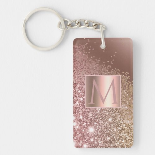 Girly Rose Gold Glitter Name Monogram Keychain