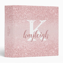 Girly Rose Gold Glitter Name Sparkle Monogram 3 Ring Binder