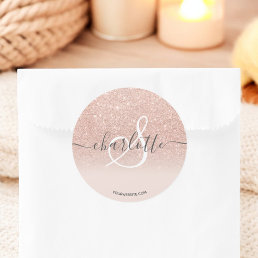 Girly rose gold glitter ombre blush name monogram classic round sticker