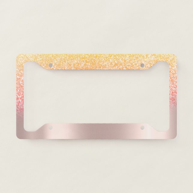 Girly Rose Gold Glitter Ombre  License Plate Frame (Front)