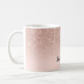 Girly rose gold glitter ombre monogram blush pink coffee mug (Left)