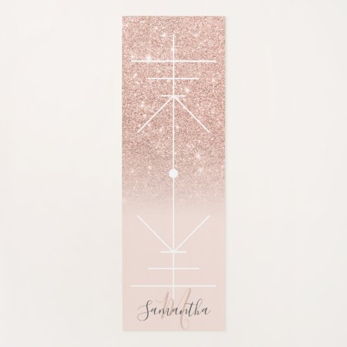 Girly rose gold glitter ombre pink alignment yoga mat