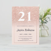 Girly rose gold glitter ombre pink chic 21 invitation (Standing Front)