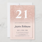 Girly rose gold glitter ombre pink chic 21 invitation (Front)