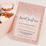 Girly rose gold glitter ombre pink chic Sweet 16 Invitation<br><div class="desc">A girly,  elegant and chic rose gold glitter ombre sparkles  and geometric frame border Sweet 16 birthday party invitation,   on an editable soft pastel blush pink background and a modern elegant script font,  this is perfect for elegant girly party.,  add your photo at the back</div>