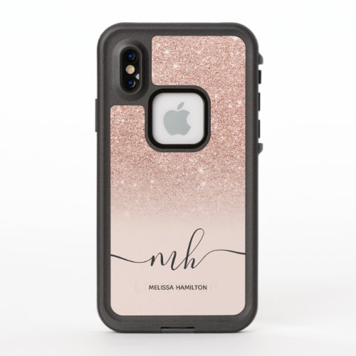 Girly rose gold glitter ombre pink monogrammed