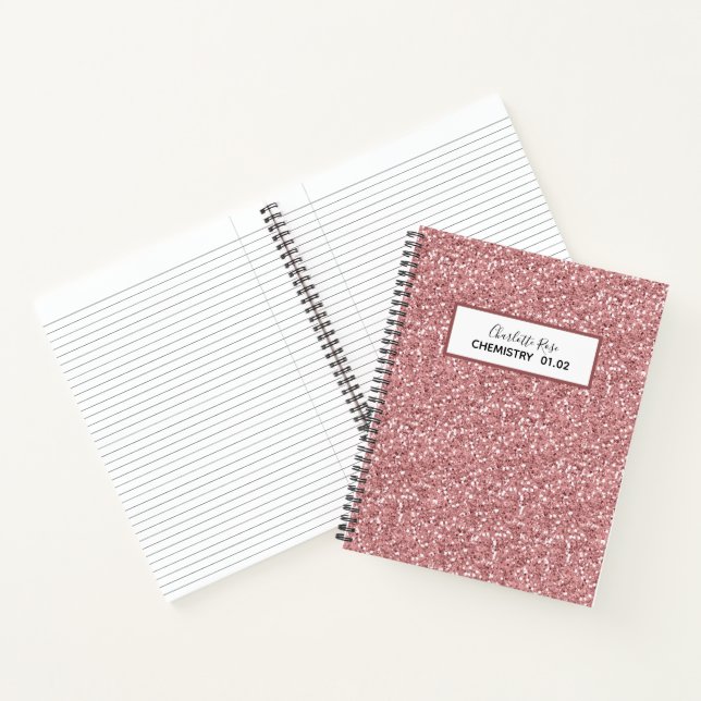 Girly Rose Gold Glitter Personalized Lesson School Notebook (Inside)