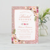 Girly Rose Gold Glitter Pink Floral Bridal Shower Invitation (Standing Front)