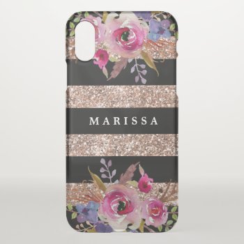 Girly Rose Gold Glitter Pink Floral Uncommon Iphone X Case by girlygirlgraphics at Zazzle