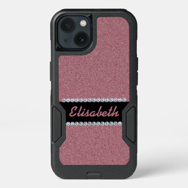 GIRLY ROSE GOLD glitter printed Diamonds monogram Otterbox iPhone Case (Back)