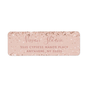 Girly Rose Gold Glitter Return Address Label