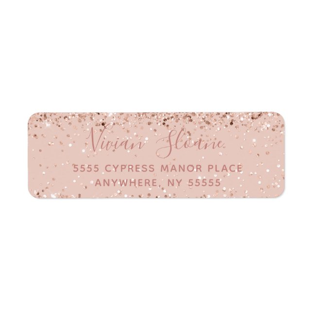 Girly Rose Gold Glitter Return Address Label (Front)