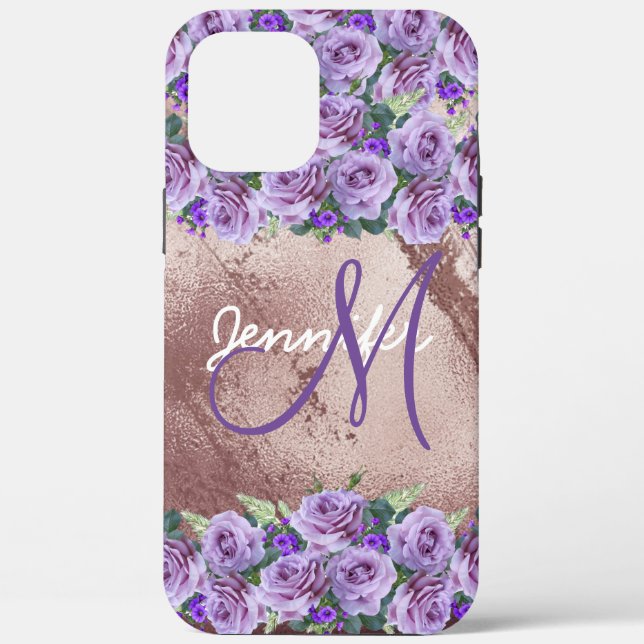 Girly Rose Gold Glitter Script Monogram  Case-Mate iPhone Case (Back)
