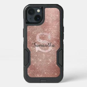 Girly Rose Gold Glitter Sparkle Cute Monogram Name iPhone 13 Case