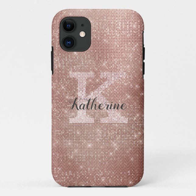 Girly Rose Gold Glitter Sparkle Glam Monogram Name Case-Mate iPhone Case (Back)