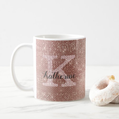 Girly Rose Gold Glitter Sparkle Glam Monogram Name Coffee Mug