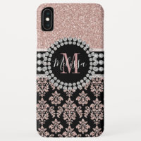 Girly Rose Gold Glitter Sparkle Monogram Name iPhone XS Max Case