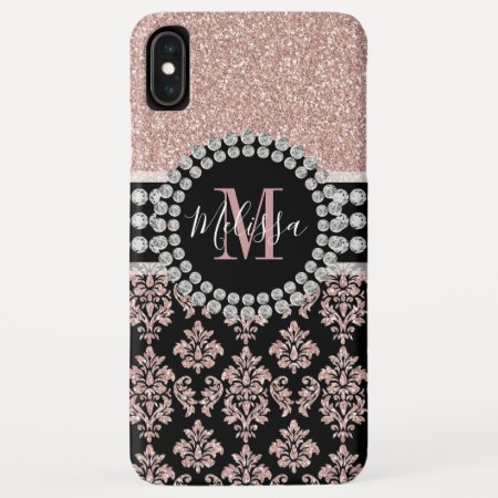Girly Rose Gold Glitter Sparkle Monogram Name Iphone Xs Max Case