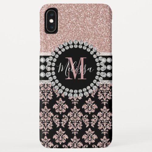 Girly Rose Gold Glitter Sparkle Monogram Name iPhone XS Max Case