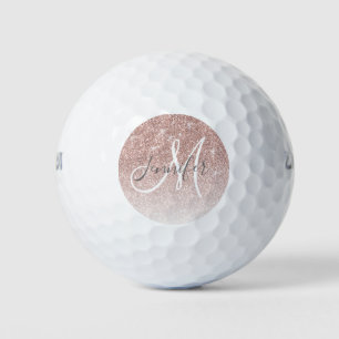 Girly Rose Gold Glitter Sparkle Monogram Name Golf Balls