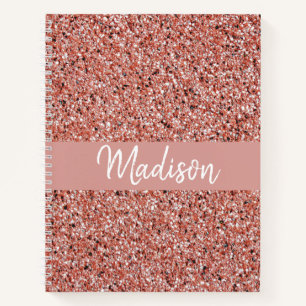Girly Rose Gold Glitter Sparkle Monogram Name Notebook