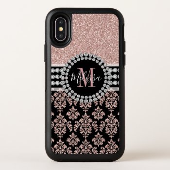 Girly Rose Gold Glitter Sparkle Monogram Name Otterbox Symmetry Iphone X Case by DamaskGallery at Zazzle
