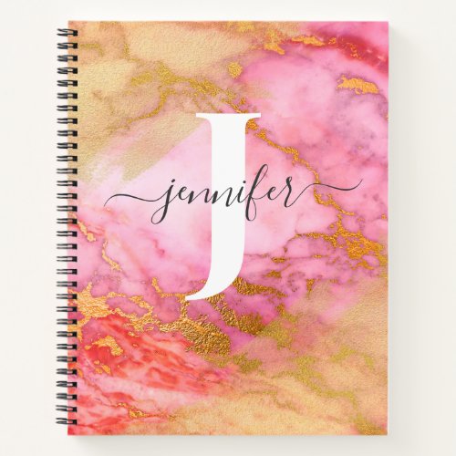 Girly Rose Gold Glitter Sparkle Monogram Notebook