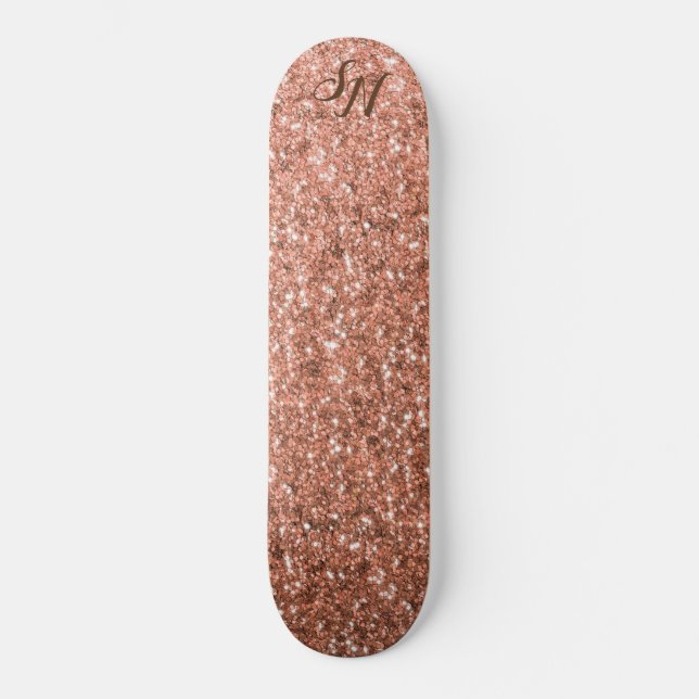 Girly Rose Gold Glitter Sparkle Personalized Skateboard (Front)