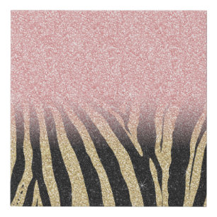 Girly Rose Gold Glitter Sparkles Black Zebra Print