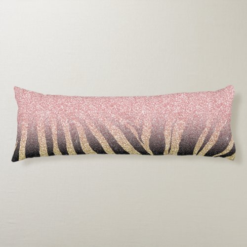 Girly Rose Gold Glitter Sparkles Black Zebra Print Body Pillow