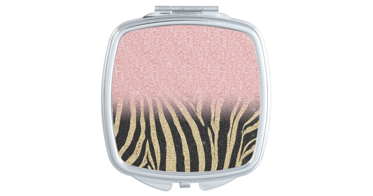 Monogram Metallic Rose Gold Pink Glitter Drips Compact Mirror