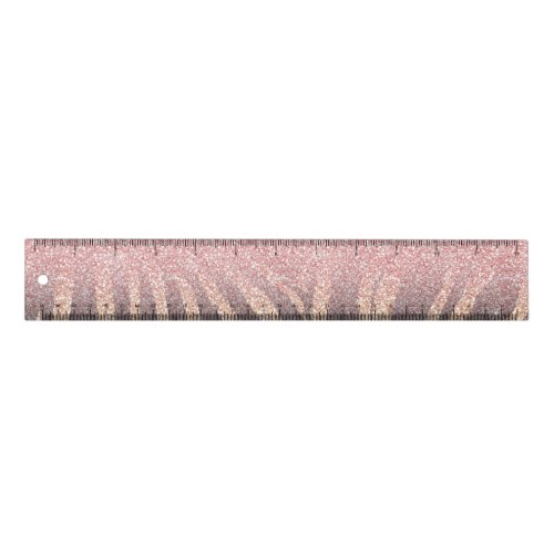 Girly Rose Gold Glitter Sparkles Black Zebra Print Ruler