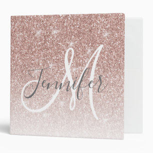 Girly Rose Gold Glitter Sparkles Blush Pink Name 3 Ring Binder