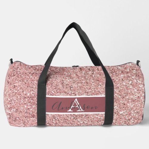 Girly Rose Gold Glitter Sparkles Monogram Name  Duffle Bag