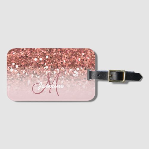 Girly Rose Gold Glitter Sparkles Monogram Name Luggage Tag