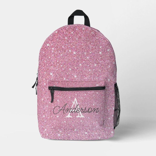 Girly Rose Gold Glitter Sparkles Monogram Name  Pr Printed Backpack (Front)