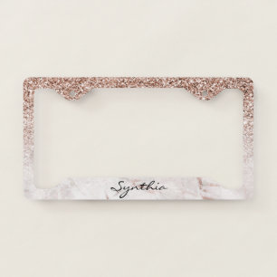 girly rose gold glittering ombre modern marble license plate frame