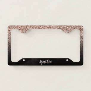 girly rose gold glittering ombre modern trendy license plate frame