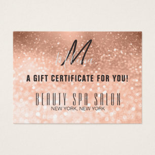 Girly Rose Gold Glittery Monogram Gift Certificate