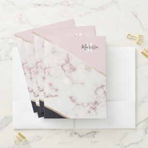 Girly Rose Gold Marble Abstract Monogram Pocket Folder