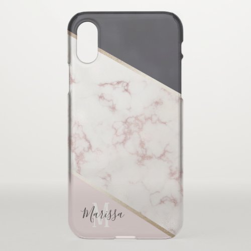 Girly Rose Gold Marble Abstract Monogram iPhone XS Case